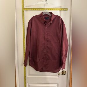 Basic Editions Easy Care Mens Maroon Long Sleeve Button Up Shirt Size Large